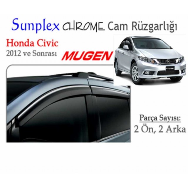 Krom Çıtalı Mugen Tip (Sunplex Chrome) Honda Civic 2012 Cam Rüzgarlığı 