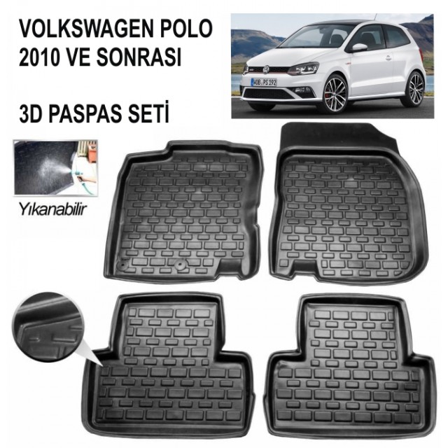 3D KAUÇUK PASPAS VOLKSWAGEN POLO 2013 VE SONRASI UYUMLU SİYAH
