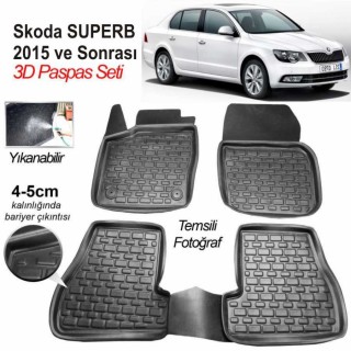3D KAUÇUK PASPAS SKODA SUPERB 2015 VE SONRASI UYUMLU SİYAH