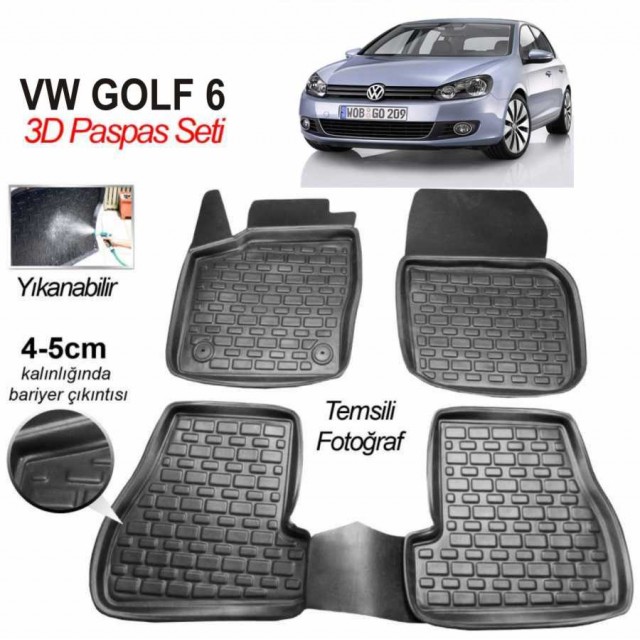 3D KAUÇUK PASPAS VW GOLF 6 UYUMLU SİYAH