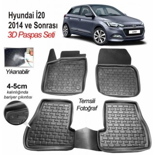 3D KAUÇUK PASPAS HYUNDAİ İ20 2014 VE SONRASI UYUMLU SİYAH