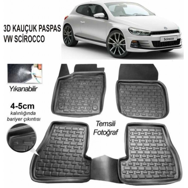 3D KAUÇUK PASPAS VW SCİROCCO UYUMLU SİYAH