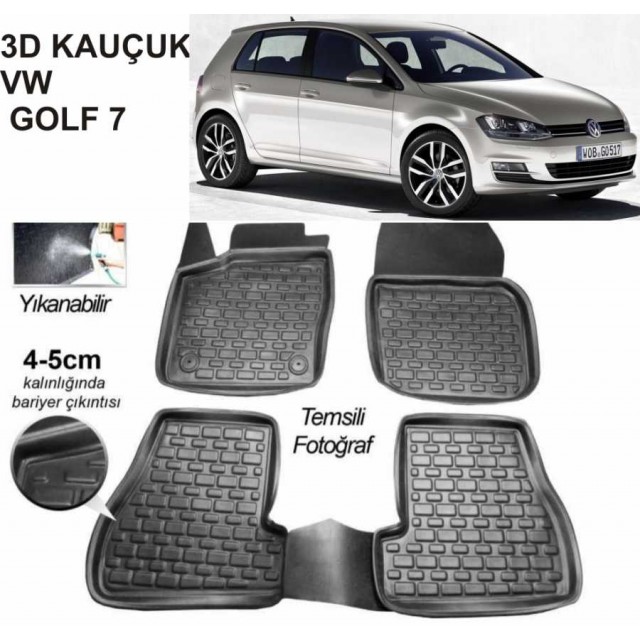 3D KAUÇUK PASPAS VW GOLF 7 UYUMLU SİYAH
