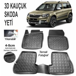 3D KAUÇUK PASPAS SKODA YETİ UYUMLU SİYAH
