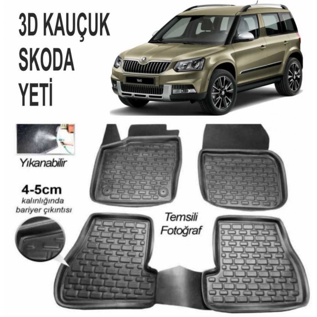 3D KAUÇUK PASPAS SKODA YETİ UYUMLU SİYAH