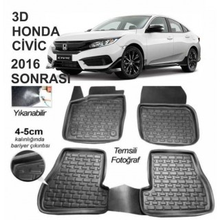 3D KAUÇUK PASPAS HONDA CİVİC 2016 SONRASI UYUMLU SİYAH
